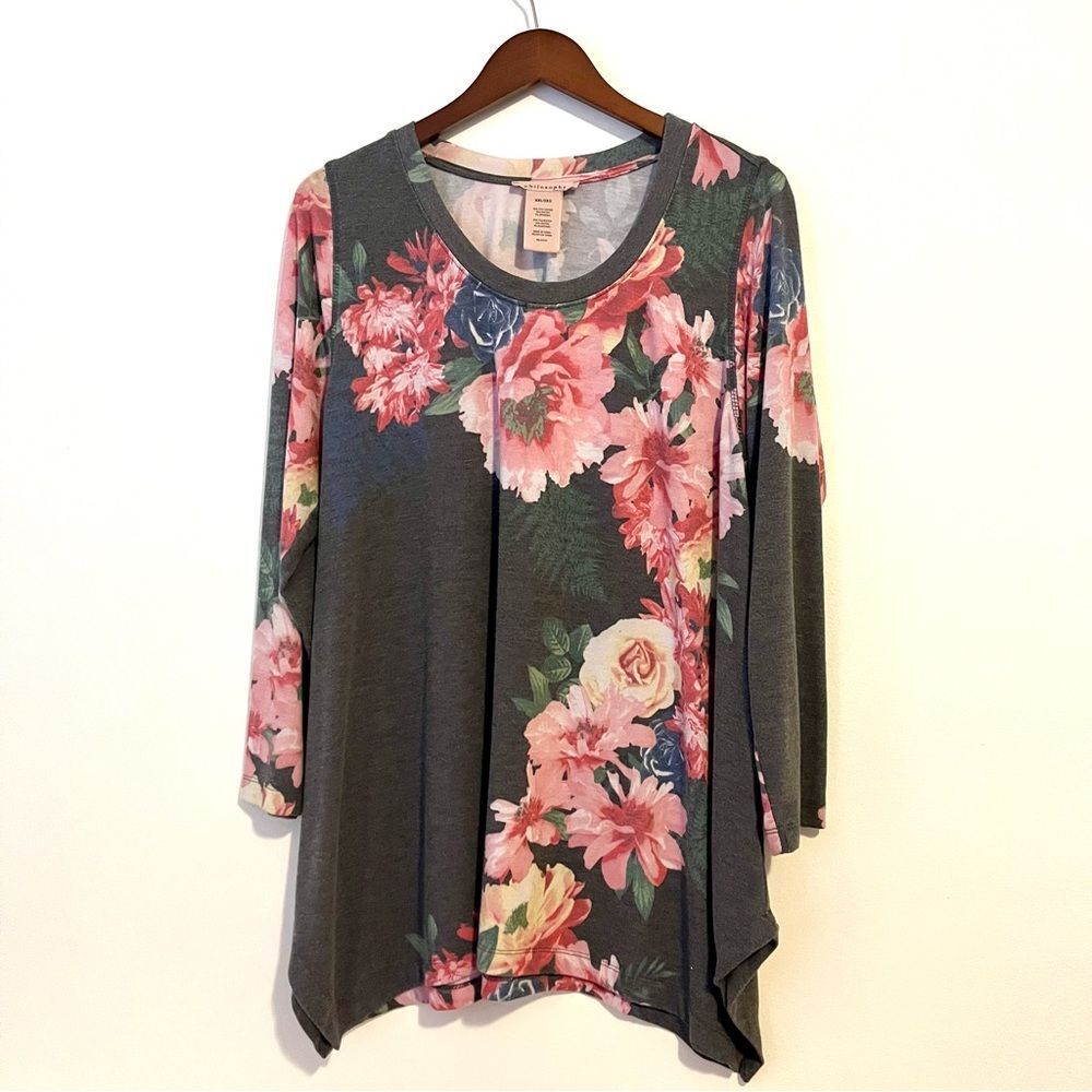 Philosophy Gray and Pink Asymmetrical Tunic XXl Cottagecore Bohemian Comfort